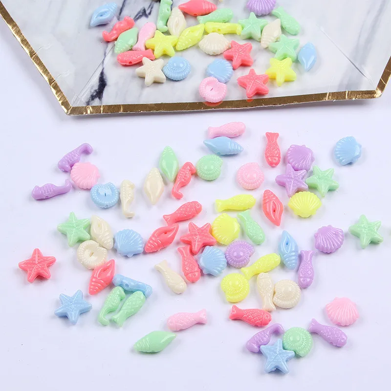 

100PCS/Pack Cute Ocean Series Plastic Beads Sewing Garment Handmade Craft Material DIY Bracelet Accessories Slime Supplies