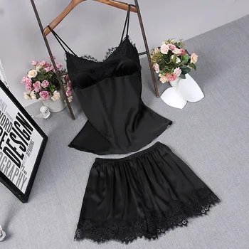 

Sexy Nigntwear Women Satin Pajamas Suit 2PCS Strap Top&Shorts Soft PyjamasSet Home Wear Casual Kimono Robe Sleepwear Pijamas Set