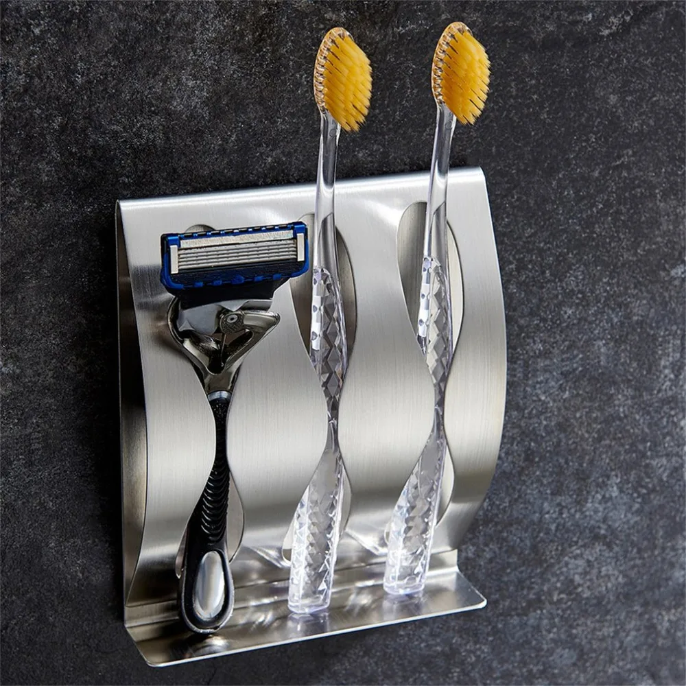 Stainless Steel Wall Mount Self-adhesive Toothbrush Rack Bathroom-Tool Hold P6U8 