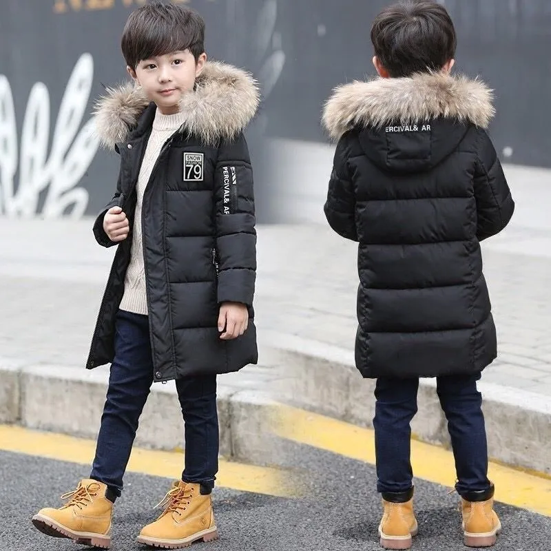 Съемная куртка с хлопковой подкладкой и капюшоном для мальчиков-подростков детская одежда куртка теплая верхняя одежда парки для детей 4, 6, 8, 9, 10, 12 лет - Цвет: black