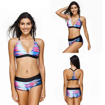 

@Digital print gradient bikini women's flat corner swimsuit fantasy color bikini women's split beach suit sexy girls' swimsuit