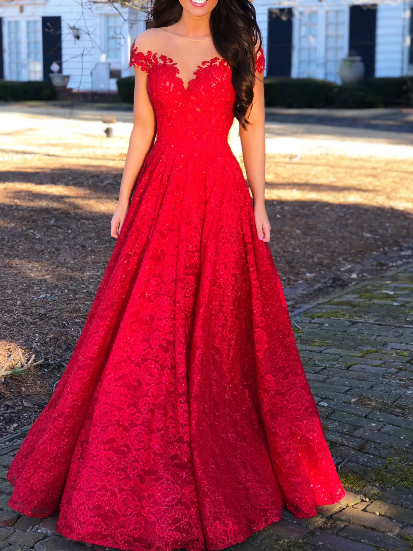 

Red Scoop Neck Cap Sleeves African Elegant Appliques Evening Dress A Line Party Formal Women Evening Dresses