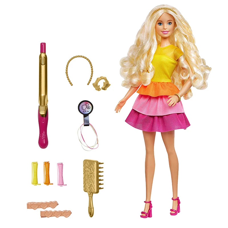 Original Barbie Doll Curly Hair Shimmer Style Rainbow Dress Princess Makeup  Accessories Toys For Children Gift Dolls For Girls - Dolls - AliExpress