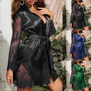 

New Satin Silk Pajamas Women Lingerie Robes Underwear Sleepwear Sexy