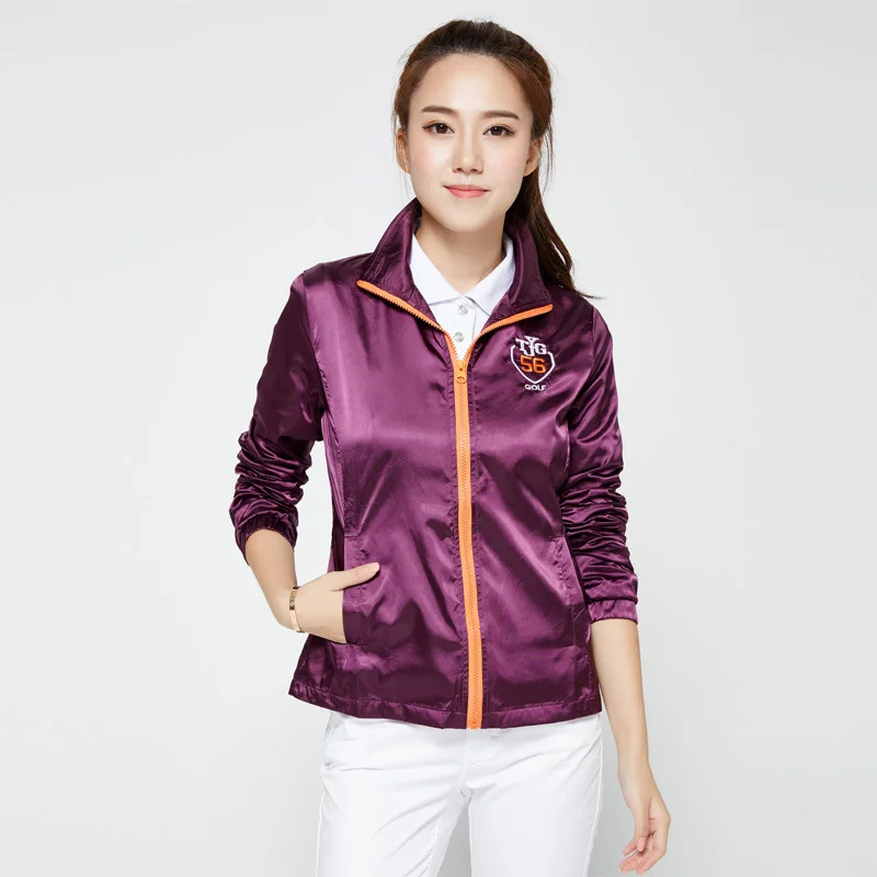Женская куртка для гольфа на тонкой молнии, ветрозащитная куртка с карманами, пальто с длинным рукавом, ветровка для тенниса, спортивная одежда для гольфа, D0689