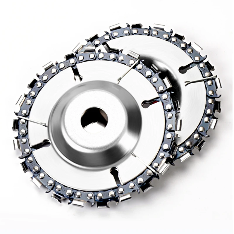 

4 inch Wood Carving Disc Cut Chain 22 Tooth Grinder Disc Fine Chainsaw Set w/ 2 Chains for 100/115 Angle Grinder Wooking Tools