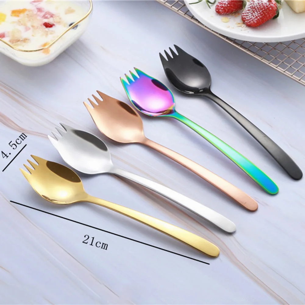 2 в 1 нержавеющая сталь Spork салат лапша вилки ложка путешествия пикник посуда Кухня Столовая гаджеты
