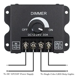 LED Dimmer Switch Brightness Adjust Controller for 3528 5050 5730 5630 Single Color Strip Light DC 12V 24V 8A 30A Black/White