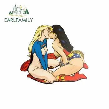 

EARLFAMILY 13cm x 12.9cm Wonder Woman Kissing Funny Car Stickers Waterproof Sunscreen Vinyl JDM Bumper Trunk Graphics Oem