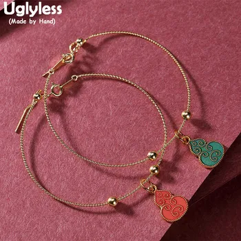 

Uglyless Fashion Vintage Enamel Gourd Bracelets Women Ethnic Charms Bracelets Ultra Thin Bangles 925 Silver Summer Dress Jewelry