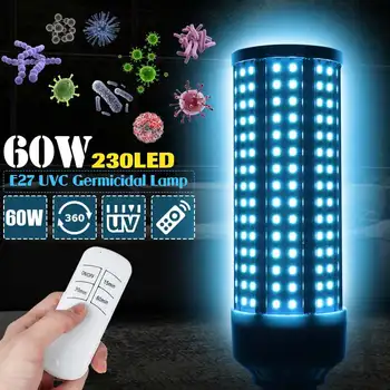 

60W LED UVC Light Bulb UV Germicidal Lamp Sterilizer Corn Shape Light Disinfection Light Clean Air 110V/220V Remote Control