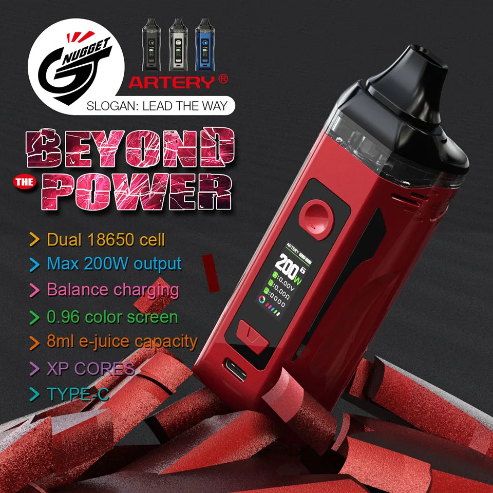 Оригинальный картридж Artery Nugget GT Vape Pod Mod 200 Вт 8 мл 0 96 дюйма экран RBA испаритель