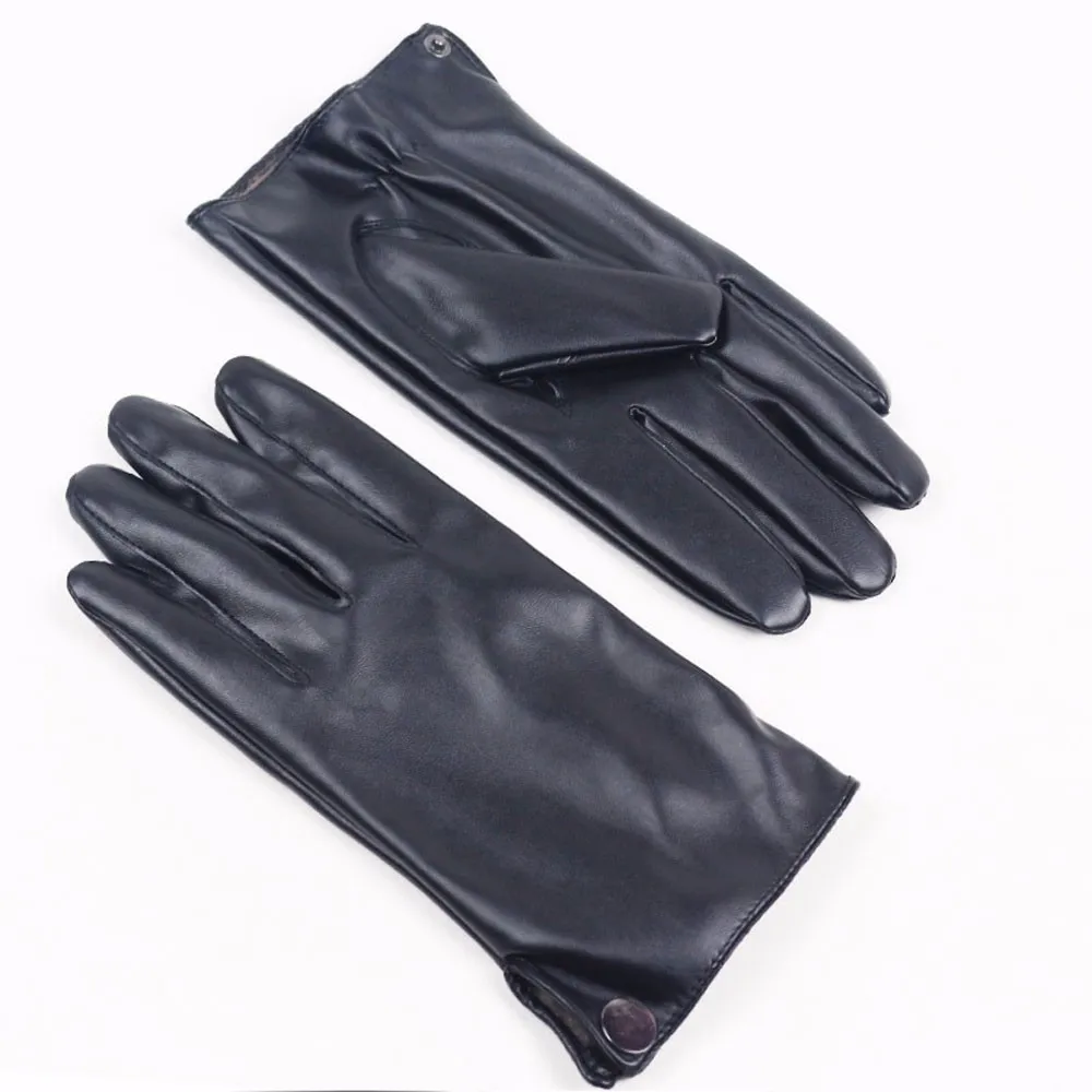 Мужские зимние кожаные перчатки теплые кнопки сенсорный экран вождения мягкая подкладка ветрозащитный мотоцикл велосипедные перчатки