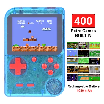

Retro Handheld Game Console Portable 8 Bit 400 in 1 Classic Games FC NES 3" Monitor Big Screen Christmas Gifts Transparent Blue
