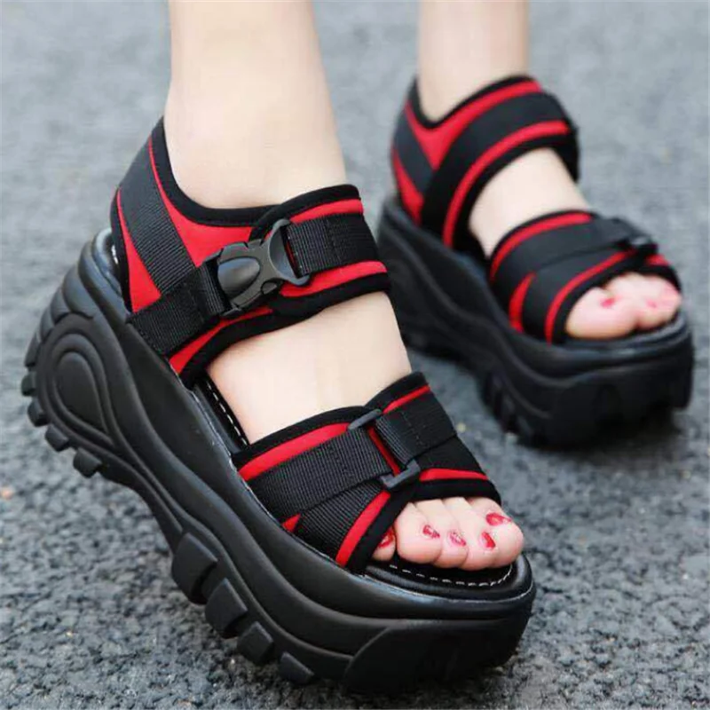 

Platform Sandals Muffin Bottom 2020 Symphony Chunky wedges Sandals Student Increase Summer Beach Shoes Sandalias Mujer black red