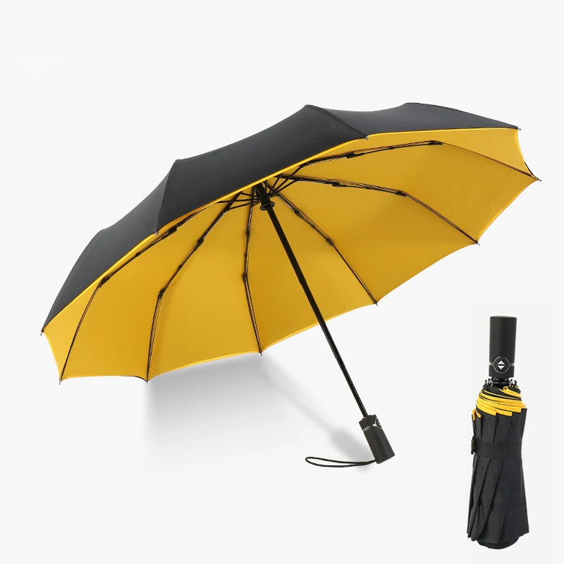 Double Automatic Folding Yellow Umbrella Female Male Ten Bone Car Luxury Large Business Umbrellas Men Rain Women Gift Parasol