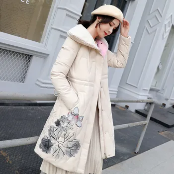 

Plus Size Cotton Padded Jacket Women Clothes Long Coat Female Loose Print Outerwear Casual Warm Winter Down Cotton Coat S211