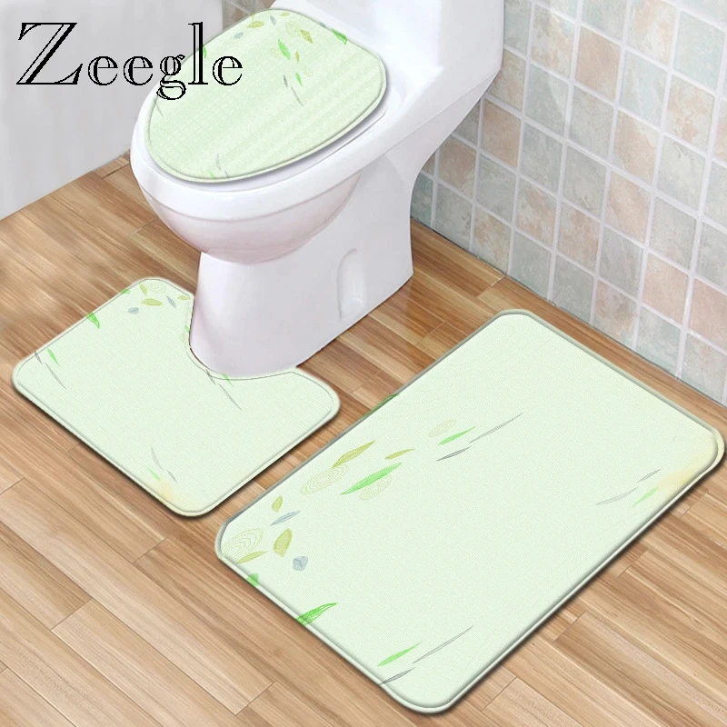 Zeegle Printed Bathroom Mat Bath Mat Set 3pcs Toilet Rug Set Flannel Soft Floor Mat Anti-slip Shower Room Foot Rug Modern Carpet