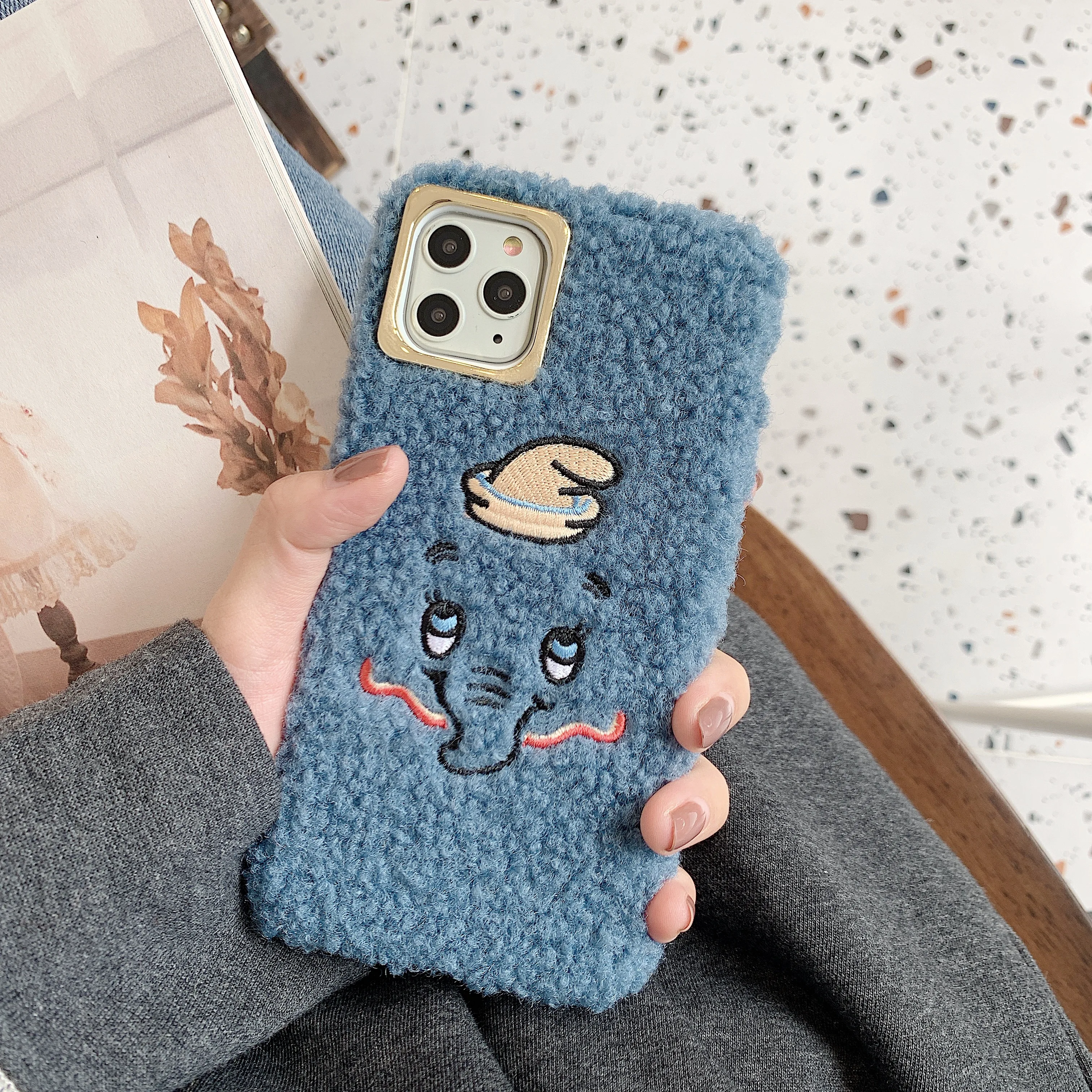 Милый 3D мультфильм вышивка медведь плюшевый мех теплый чехол для телефона для 7 8 Plus X XS 11 Pro MAX XR защитный чехол со стеклянной пленкой