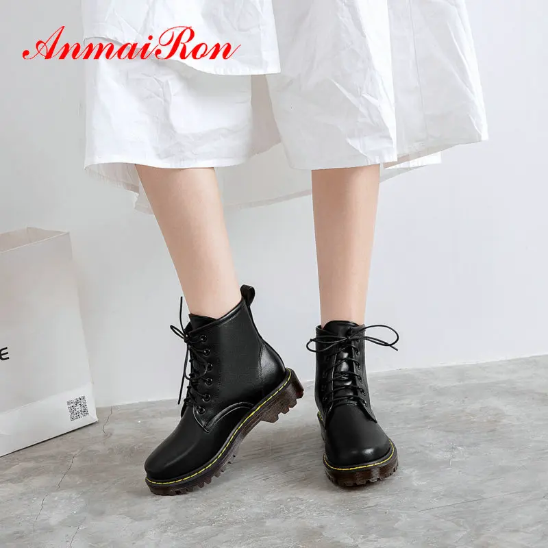 

ANMAIRON 2019 Luxury Shoes Women Designers Round Toe Motorcycle Boots Square Heel Short Plush Ankle Boots for Women Size 34-43