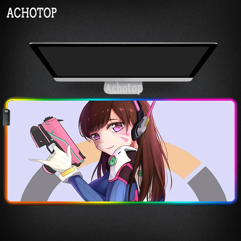 Игровой коврик для мыши D.va Girl со светодиодный светильник кой игровой XXL большой RGB