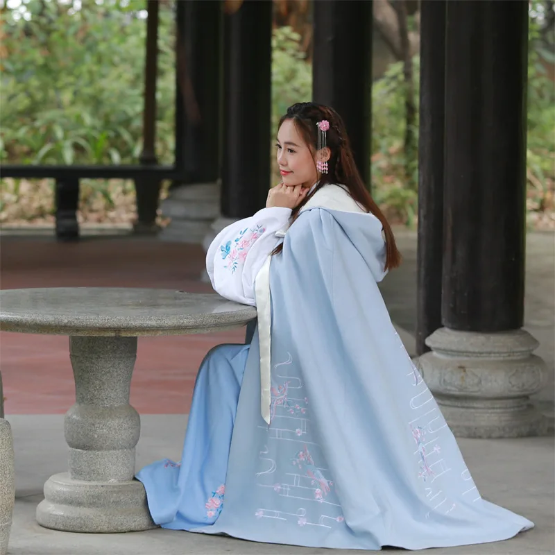 Зимнее Новое холодное пальто с утеплителем китайский Hanfu платье вышивка с капюшоном накидка халаты Eastqueen Китайская традиционная Женская