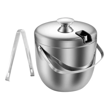 

Ice Bucket,Stainless Steel Ice Container Double Walled Ice Bucket with Tongs and Lid Ice Container(2.8L)