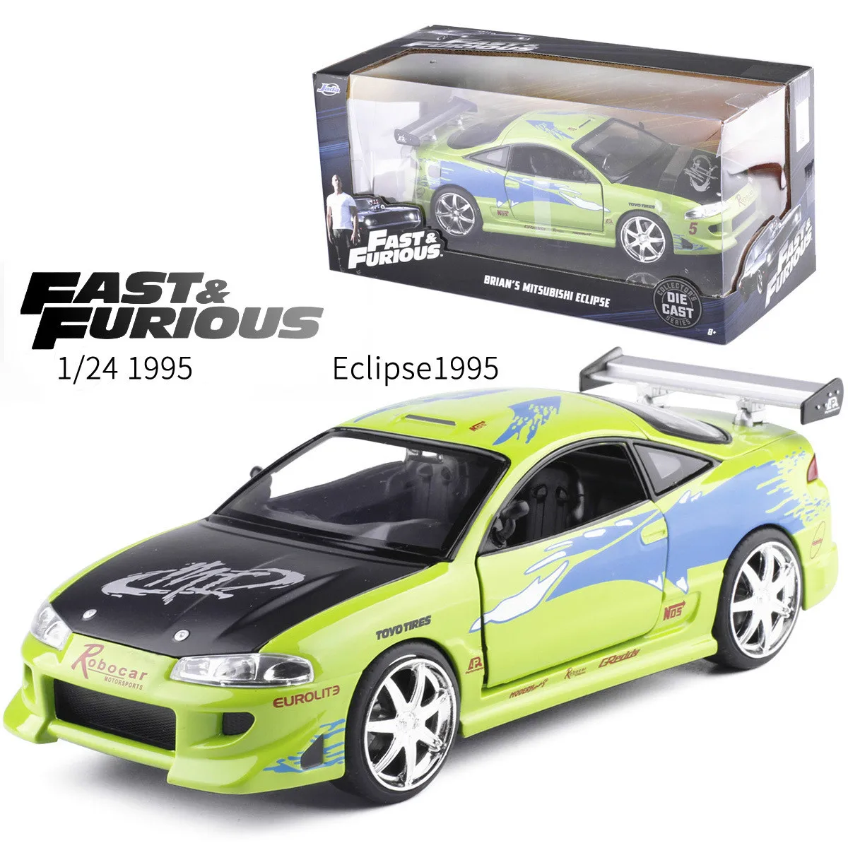 1:24 Jada Классическая Форсаж 1995 Mitsubishi Eclipse литье под давлением модель автомобиля