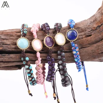 

Wholesale 4mm Natural Stone Beads Braid Wrap Bracelet,Crystal Charms Beads Woven Bracelet Handmade Jewelry For Women&Men N0355AM