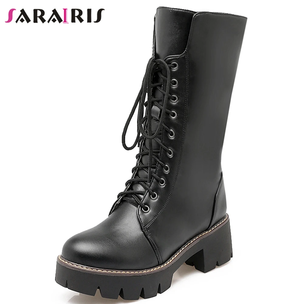 

SARAIRIS New Big Size 34-43 Winter Warm Fur mid-calf Boots Women 2019 Waterproof High Platform Shoes Woman 5 Cm Chunky Heels