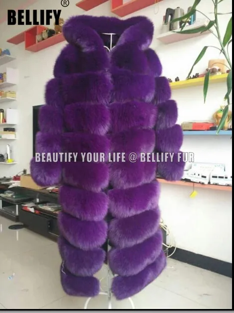 

Russian Style Winter women"s Purple Real fox fur jackets with Hood , Warm plush 100cm Transformer Fur coats