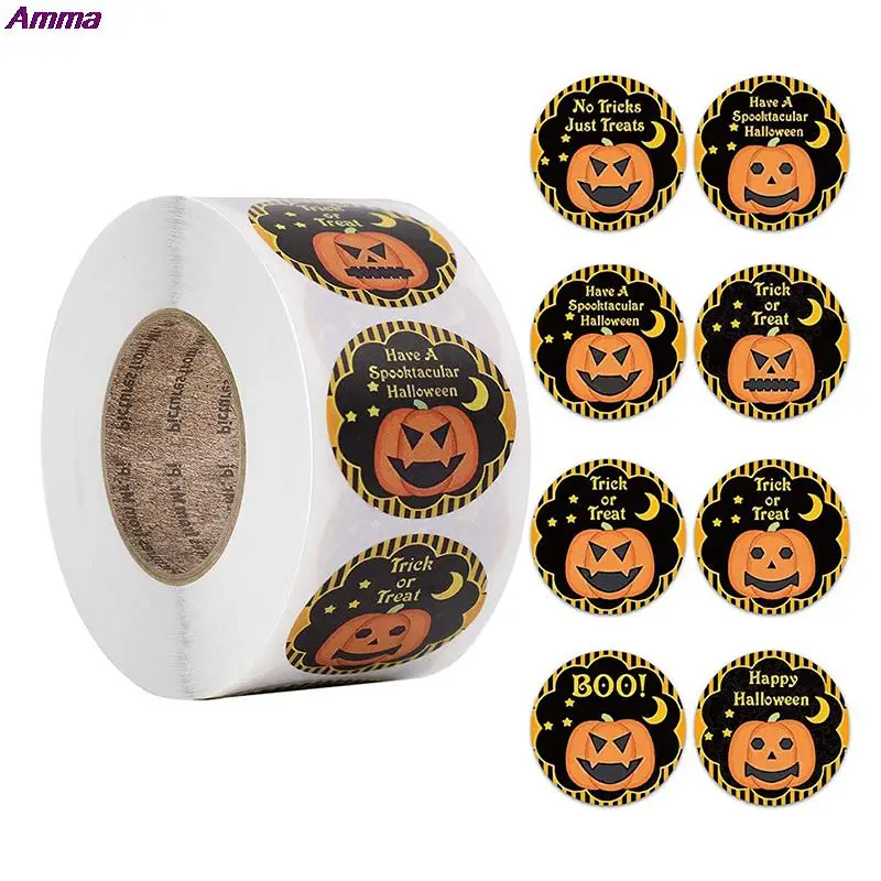 Hot sale 500Pcs/Roll 1 inch/2.5cm Halloween Christmas Pumpkin Decor Labels Seal Stickers DIY Gift Paper Sticker