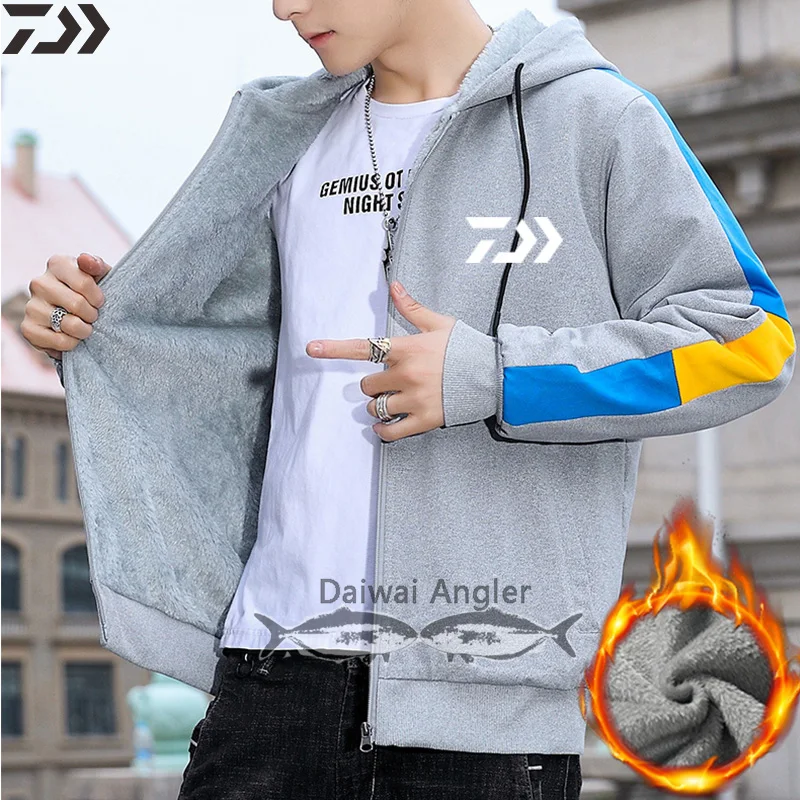Новинка Daiwa Рыбацкая рубашка Весенняя термальная уличная Мужская дышащая Лоскутная одежда с капюшоном для рыбалки одежда на молнии с завязками