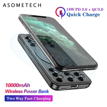 

10000mAh Wireless Power Bank Quick Charge 3.0 Powerbank Two Way Fast Charging Poverbank External Battery For iPhone 11 Samsung