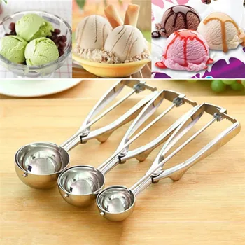 

4CM 5CM 6CM 1 Pcs Kitchen Ice Cream Mash Potato Scoop Stainless Steel Spoon Spring Handle Kitchen Accessories Cookie Scoop Metal