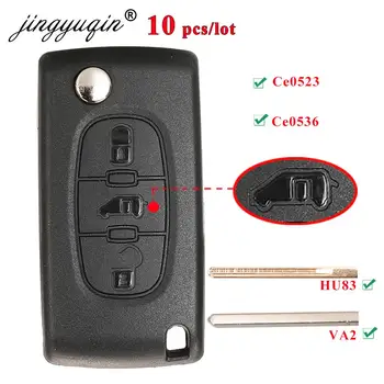 Keyforkess 10pcs 3BTN Flip Remote Car Key per Peugeot Partner Expert Citroen Berlingo spedizione pieghevole Ce0523 ce0536 HU83 VA2