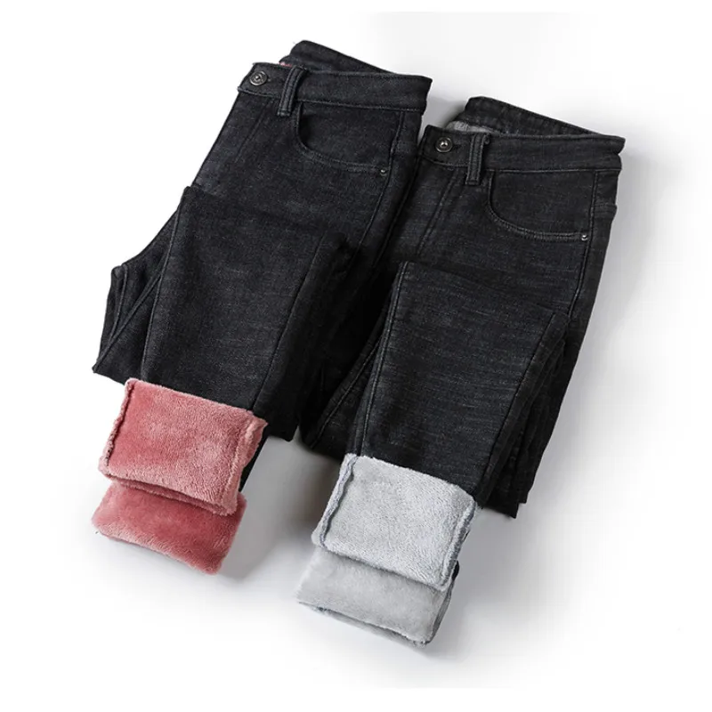 

GUUZYUVIZ Jeans Woman Casual High Waist Jean Femme Plus Size Denim Pencil Pants Vintage Plus Velvet Pantalones Vaqueros Mujer