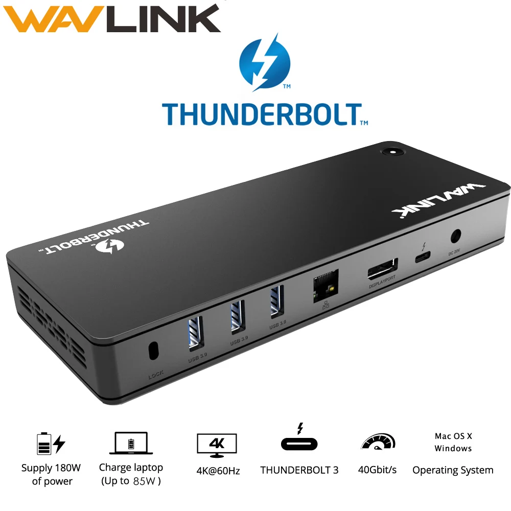 Док станция Wavlink Thunderbolt 3 4K @ 60 Гц USB 0 85 Вт|Док-станции для ноутбуков| |