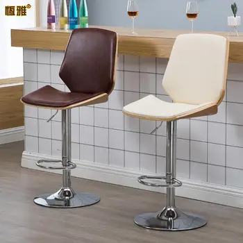 

Bar stool Nordic bar chair bar stool rotating chair solid wood backrest cashier front desk high stool