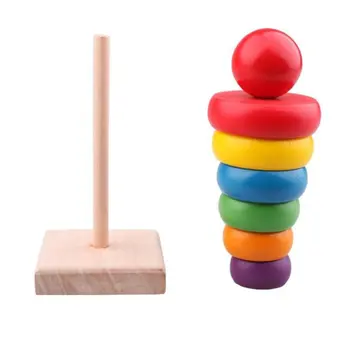 

1 Set Wooden Stacking Ring Educational Early Learning Toys Rainbow Cute Tower Stack Up Nesting For Kids Children Baby