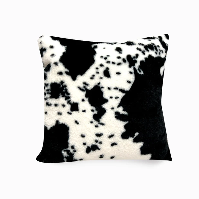 NEW 2021 Plush Cow Pattern Cushion Cover for Black or White Pillowcover by Hot Sale Animal Party of Home Decoration Pillow Cover A