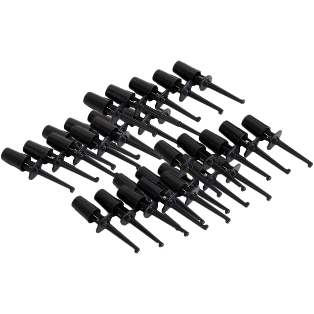 30Pcs Mini Test Hook Probe Lead Wire Cable Spring Clip Black for PCB SMD IC