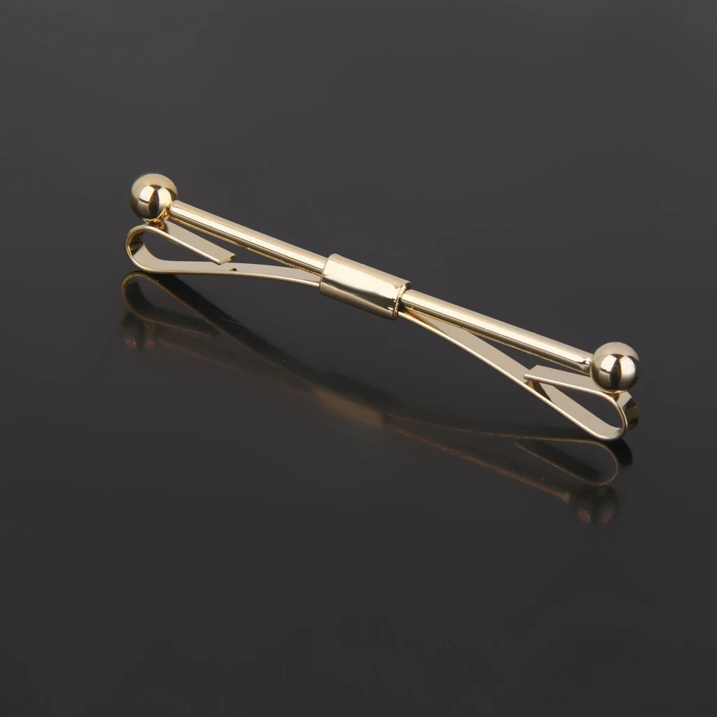 2Pcs Mens Gold Necktie Tie Clip Bar Clasp Cravat Pin Skinny Brooch Collar