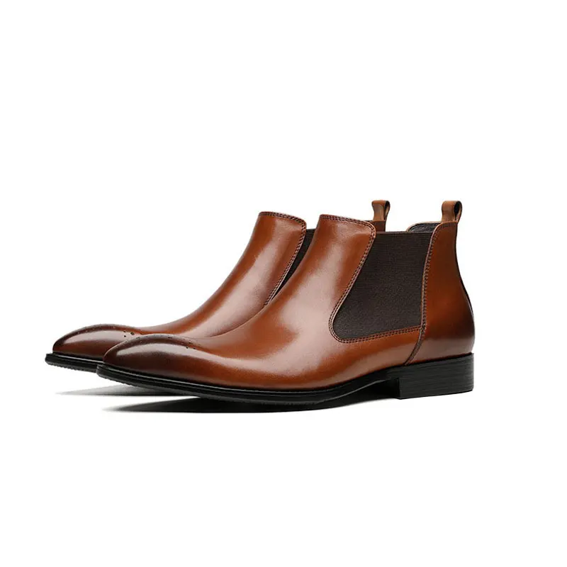 

Fashion Business Personality High Top Ankle Boots Men Pointed Toe Dress Boots Genuine Leather Slip-on Work Boots Shoes