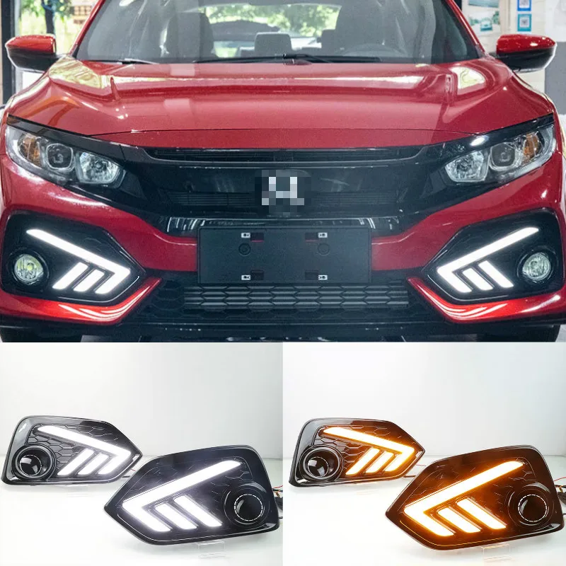 

2PCS For Honda CIVIC hatchback 2016 2017 2018 2019 Daytime Running Light LED DRL fog lamp Driving lights Yellow Turn Signal Lamp