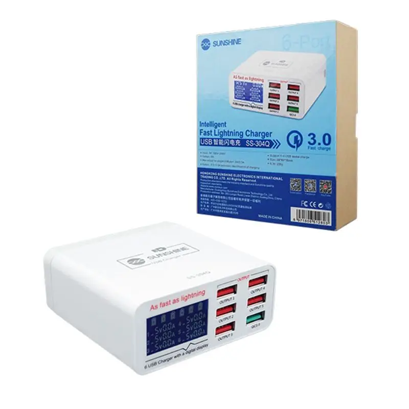 QC3.0 5V зарядное устройство 6 портов USB Мобильный телефон Быстрая зарядка Напряжение Ток дисплей X4YD