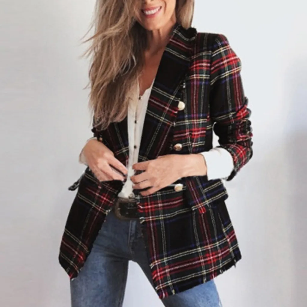 Vetement femme 2019 Женская осенне зимняя клетчатая Двусторонняя одежда с длинным