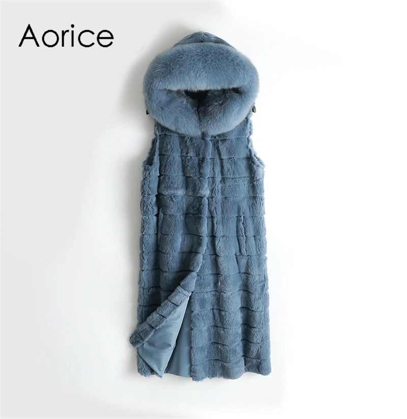 Aorice ZY18558 Женское пальто из натуральной шерсти с узором в елочку из ткани женский кроличий мех подкладка Лисий меховой воротник для отдыха осень/зима шерсть длинная верхняя одежда