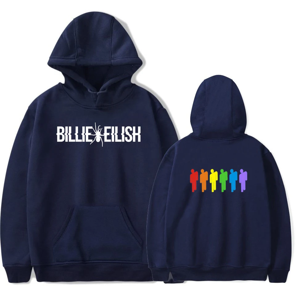 Уличная одежда Billie Eilish, Мужская Черная Толстовка в стиле хип-хоп, зимняя Толстовка Billie Eilish, простая теплая Женская/мужская толстовка с капюшоном, одежда - Цвет: NAVY