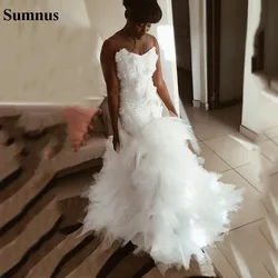 Sumnus Mermaid Wedding Dresses 2021 3D Flower Lace Appliques Boho Wedding Gowns Princess Bridal Dress Custom Made